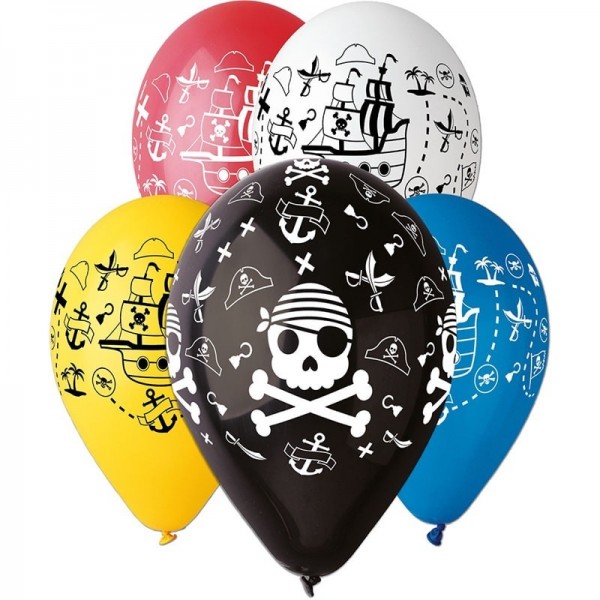 5 Ballons Colorés Motifs Pirates