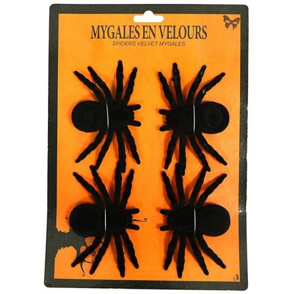 4 Mygales Noires en Velours pour Halloween