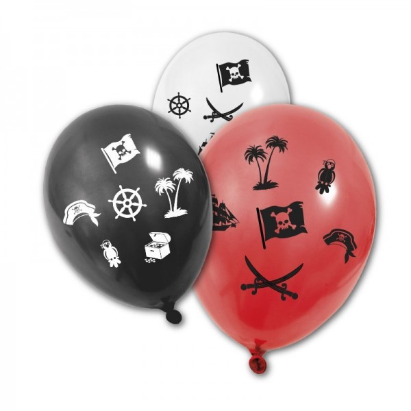 8 Ballons Pirates Noir Blanc Rouge